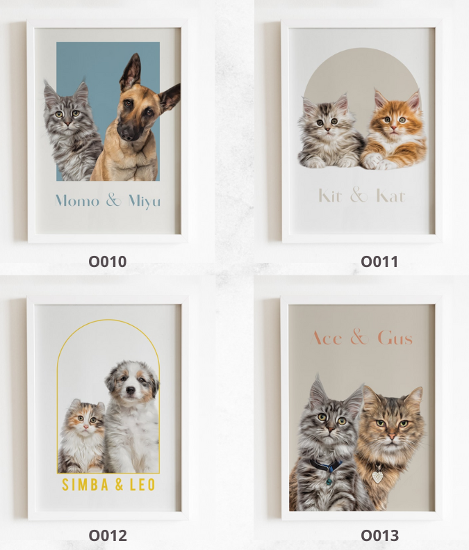 Multiple Pet Portrait | Custom 2 Pet Portrait